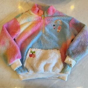 Colorful Fleece Pullover with Rainbow and Cherry Embroidery
